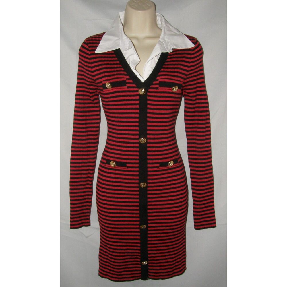 NEW Striped Sz Jr Large Stretchy Form Fitting Mini Sweater Dress STITCH FUSION